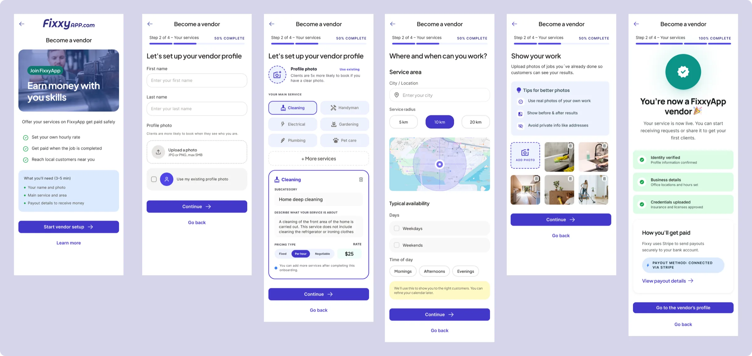 Flujo de onboarding de vendor paso a paso