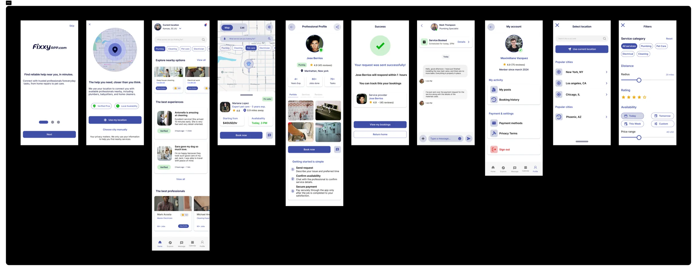 Wireframes de alta fidelidad del flujo completo