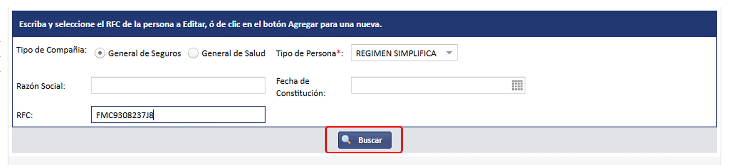 Filtros de búsqueda de clientes