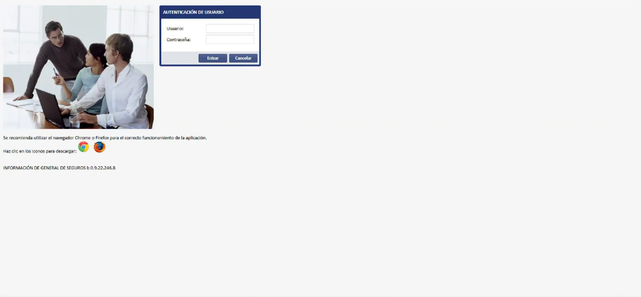 Pantalla de login de la plataforma