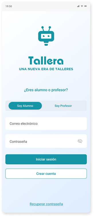 Pantalla de login con el rol Soy Alumno seleccionado