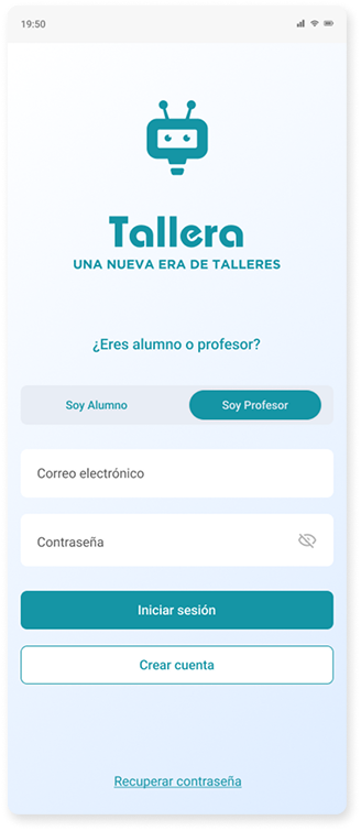 Pantalla de login con el rol Soy Profesor seleccionado